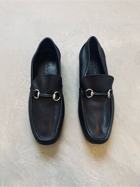 Sandro Moscoloni Sandrino Enrico Horsebit Loafers Black Pebbled Leather size 10
